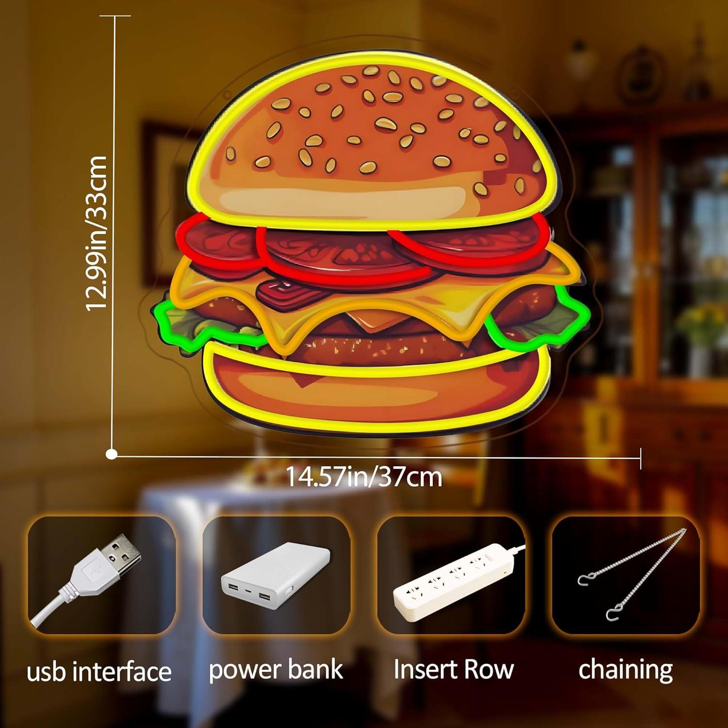 Burger Neon Sign LED Hamburger - Lighting Decoration Ideas ulasan dan harga
